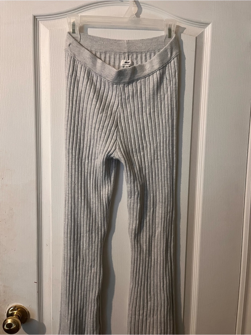 Aerie Ribbed Light Gray Knit Lounge Pants